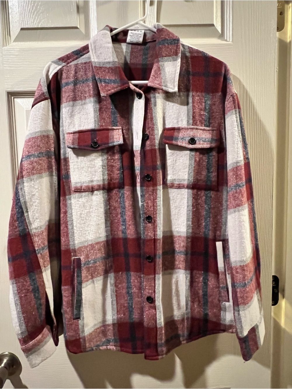 Red & White Plaid Button-Up Shacket